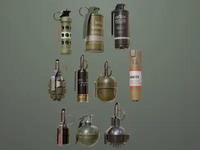 10 Grenades Single Mat All PBR Unity UE Textures Low-poly 3D model