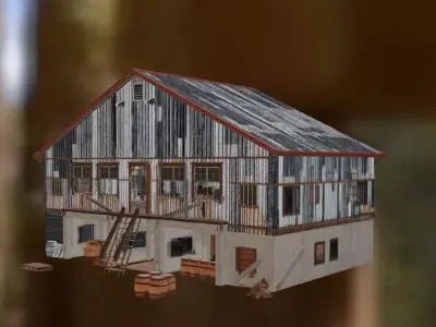 Industrial Corrugated Warehouse  Rustic Two Story Workshop Asset Low-poly 3D model