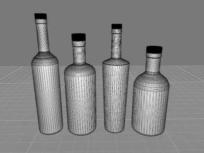 750mL Glass Vodka Bottles Set of 4 3D model