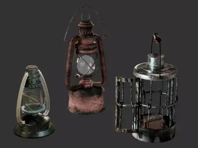 Vintage Rusty Lantern Pack - 3 Old Oil Lamps - Game Ready Low-poly 3D model