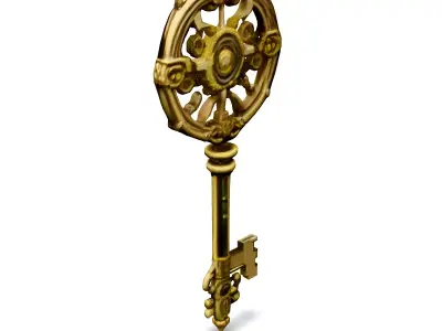 Ornate Golden Key 3D Model Low-poly 3D model