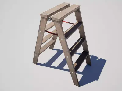  Wooden Folding Stepladder Low-poly 3D model