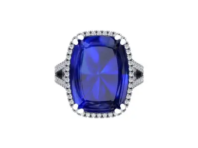 Cushion Solitaire Art deco Ring 3D print model 6