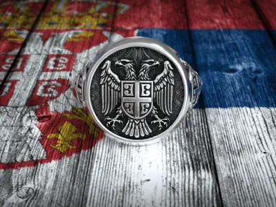 Serbian Heraldic Eagle State Symbol Emblem Ring 3D print model