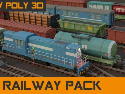 Trains Low Poly Railway Stylized Low-poly 3D model