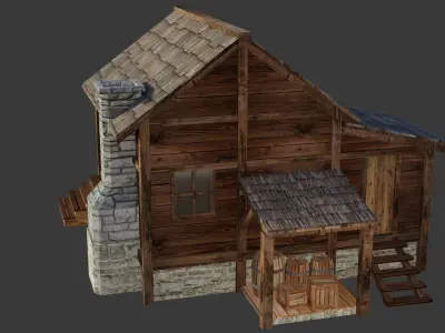 Wooden House B Low-poly 3D model