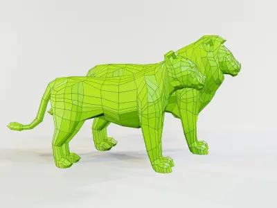 Lion Pair Low-poly 3D model