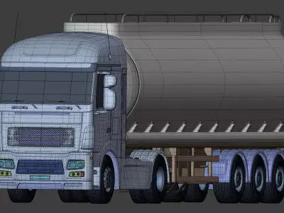 Generic Modern Semi Trailer Fuel Truck -- Oil Transport Tanker 3D model