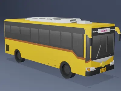 Yellow Thai bus Low poly v05 Low-poly 3D model
