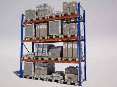 Industrial Warehouse Cardboard Box Pallet Shelf Low-poly 3D model