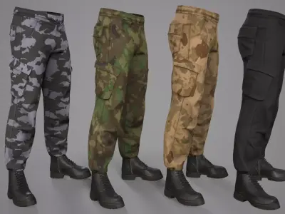Tactical Cargo Pants Boots 01 Low-poly 3D model