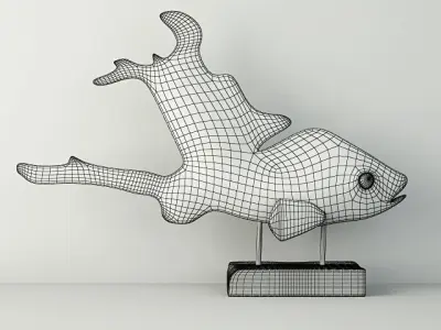 Hand Carved Driftwood Fish On Stand 3D model get