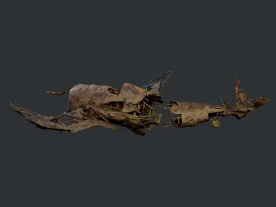 Plane Wreck Damaged Apocalyptic Game Ready 04 Low-poly 3D model