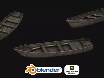 Fishing Row Boat Game Ready PBR Low-poly 3D model