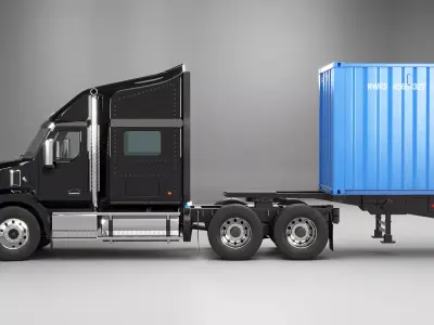 Generic Semi Truck with ISO Shipping Container Trailer 3D model