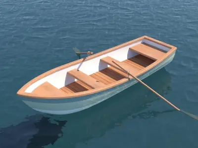 Rowboat wooden boat floating on water 3D model