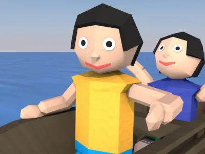 Cartoon Origami Animated Boat 3D model