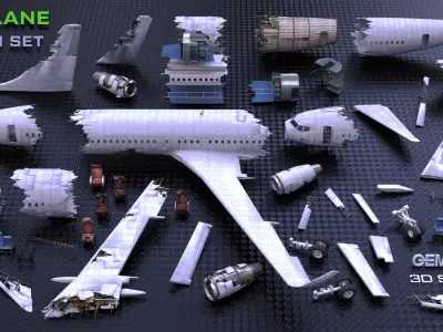 Aircraft Crash Environment Set Low-poly 3D model