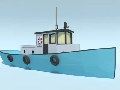 Low Poly Cartoon Fishing Boat Low-poly 3D model