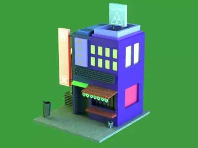 Cyberpunk Low poly building for mobile videogames Low-poly 3D model