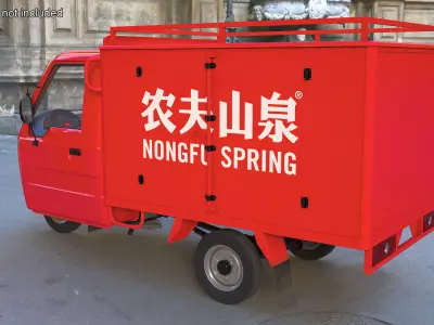 Delivery Trike with Close Body Red Rigged 3D model