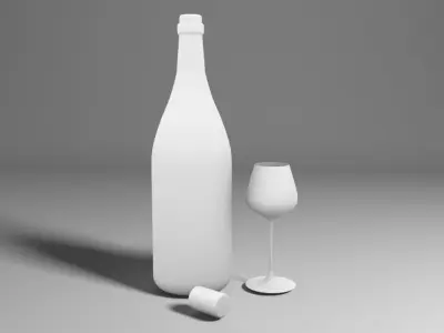 Wine Glass and Bottle Low-poly 3D model