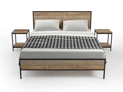 Urban-Rustic-set-01 bed frame and nightstands 3D model