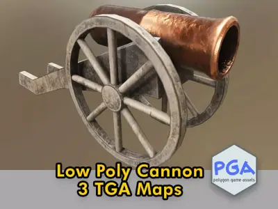 Low Poly Cannon on wheel Free low-poly 3D model
