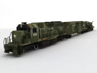 Military US Army Train Locomotive Missile Cargo Green Camouflage Low-poly 3D model