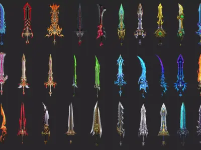 Pack With 30 Fantasy Swords - Part 01 Low-poly 3D model