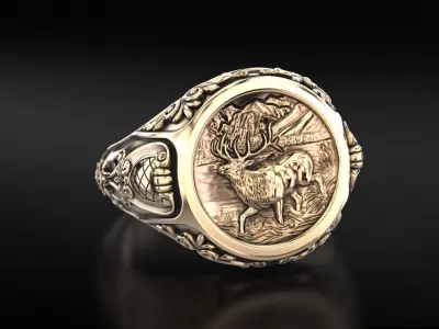 Antique patterned ring with deer 779 3D print model