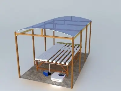 Hydroponics bench with PVC pipes 3D model