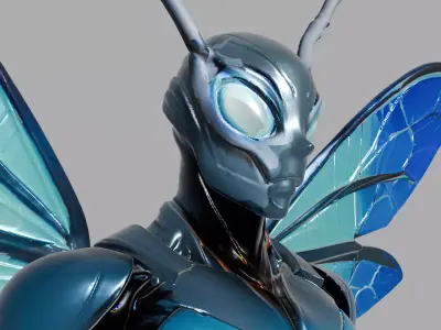 Blue Cyber Insectoid Humanoid Robot 3D model