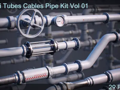 Sci-Fi Tubes Cables Pipe Kit Vol 01-PBR Low-poly 3D model