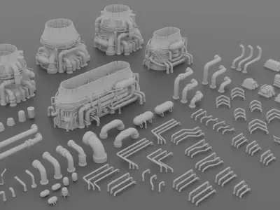 Thrusters Chimney Pipes Greebles KitBash Low-poly 3D model