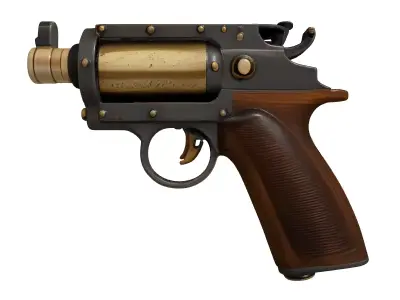 Steampunk SciFi Revolver Pistol 3D model
