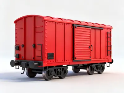 Stylized Cartoon Toy Boxcar Red Train 3d model Low-poly 3D model