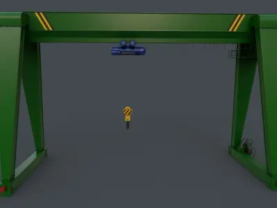 PBR Single Girder Gantry Crane V2 - Green Low-poly 3D model