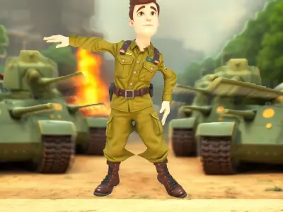 Olive Military Character model pack Low-poly 3D model