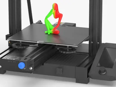 Desktop 3D Printer with Printed Figurine Black 3D model
