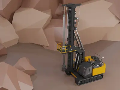 Rotary Drill Heavy Vehicle Low-poly 3D model