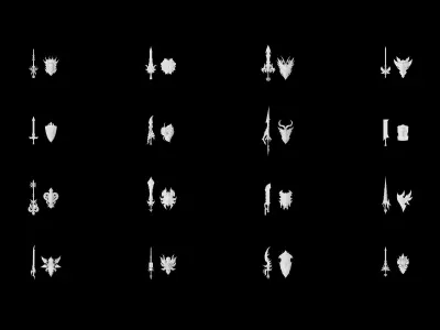 72 Swords and Shields Collection 3D Model Pack