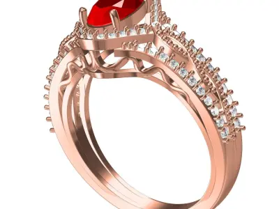 Antique Art Deco Ruby Oval Diamond Engagement Ring 3D print model