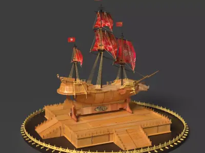Chinese sail ship  Low-poly 3D model