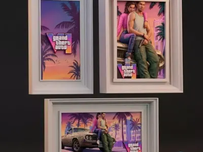 GTA VI relief triptych - STL file for 3D printing and CNC  3D print model