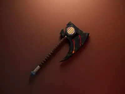 Inferno Core War Axe Fantasy Weapon AAA Game Ready Low-poly 3D model