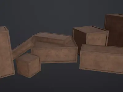 Wooden cargo box Low-poly 3D model