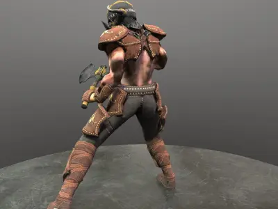 Barbarian man with gun Low-poly 3D model