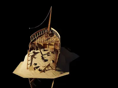 Shipwreck Model wooden structure in desert 3D model