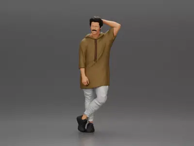 man in a long hoodie is leaning on the car 3D print model